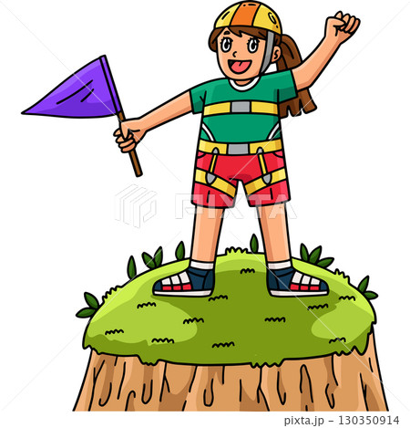 Bouldering Girl Reaching the Top Cartoon Clipart  130350914