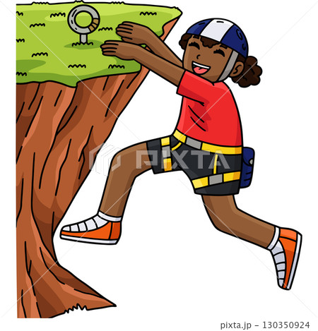 Bouldering Girl Hanging from Ledge Cartoon Clipart 130350924