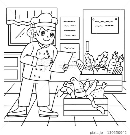 Female Chef Listing Inventory Coloring Page のイラスト素材 [130350942] - PIXTA