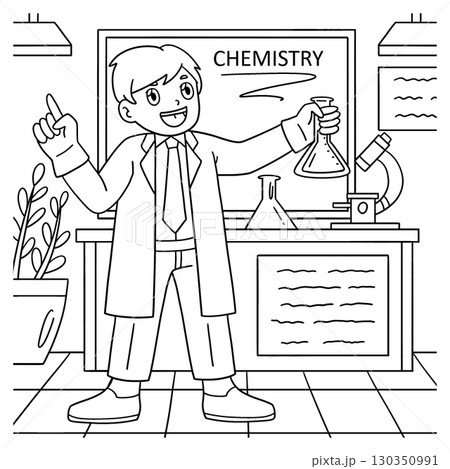 Male Teacher Science Class with a Flask Coloring Male Teacher Science Class with a Flask Coloring 130350991