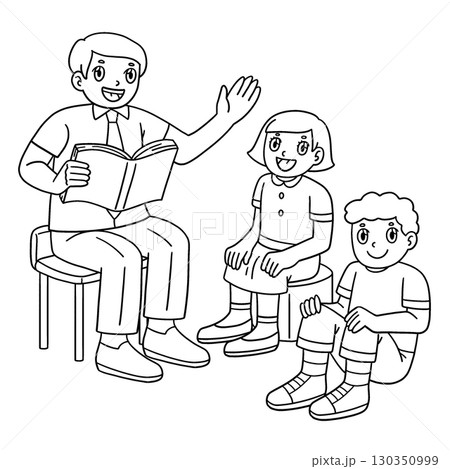 Male Teacher Reading a Book Isolated Coloring Page 130350999