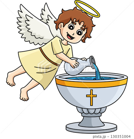 Baptism Angel Pouring Holy Water Cartoon Clipart  130351004