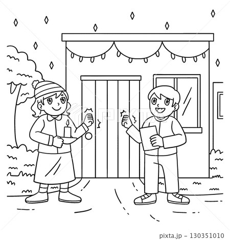 Las Posadas Children Knocking on a Door Coloring  130351010