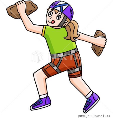 Bouldering Girl Rock Climbing Cartoon Clipart  130351033