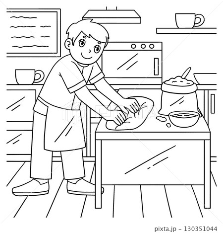 Male Baker Kneading Dough Coloring Page for Kids Male Baker Kneading Dough Coloring Page for Kids 130351044