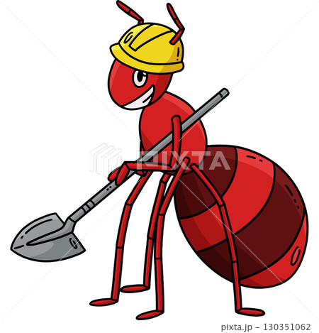 Ant with a Shovel Cartoon Colored Clipart  130351062