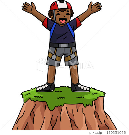 Bouldering Boy Reaching the Top Cartoon Clipart  130351066
