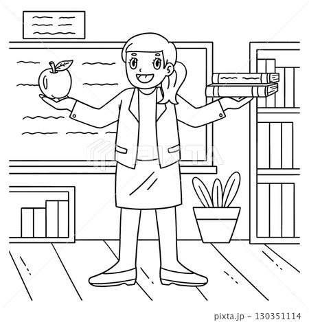 Female Teacher with an Apple and a Book Coloring  130351114