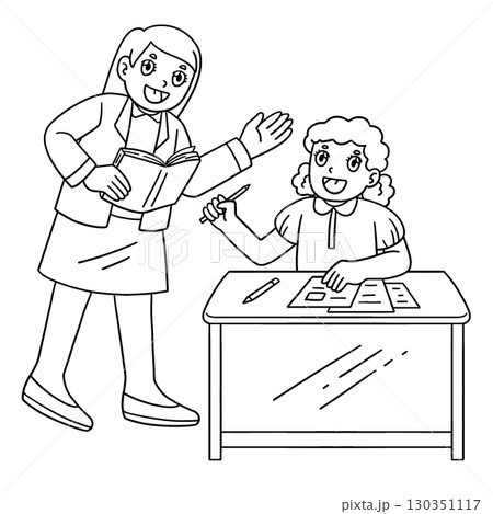Female Teacher Helping a Student Isolated Coloring 130351117