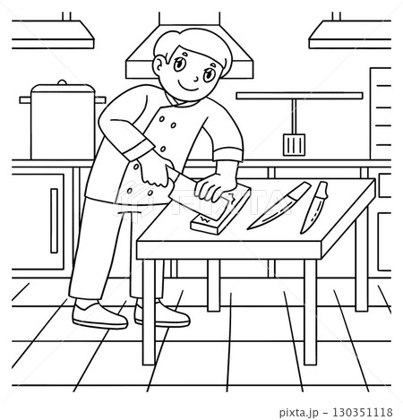Male Chef Sharpening Knives Coloring Page for Kids Male Chef Sharpening Knives Coloring Page for Kids 130351118