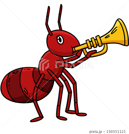 Ant Playing a Trumpet Cartoon Colored Clipart  130351121