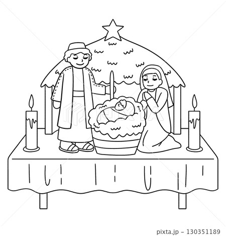 Las Posadas Nativity Altarpiece Isolated Coloring  130351189