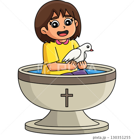 Baptism Baby Girl Baptismal Font Dove Clipart  130351255