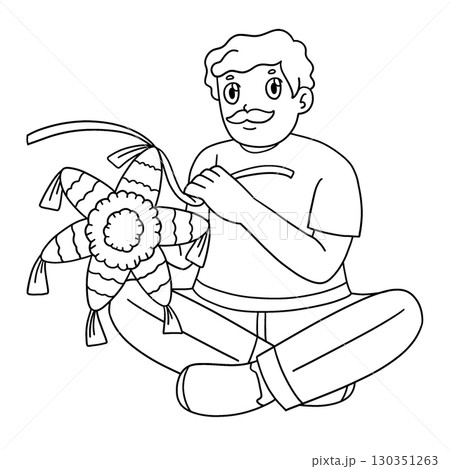 Las Posadas Dad Preparing the Pinata Isolated  130351263