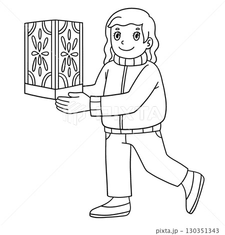 Las Posadas Girl Walking with a Lantern Isolated Las Posadas Girl Walking with a Lantern Isolated 130351343