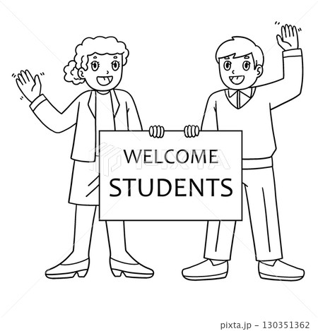 Teacher with a Welcome Sign Isolated Coloring Page 130351362