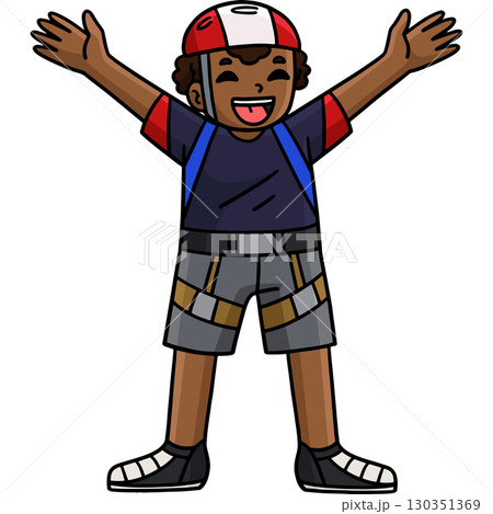Bouldering Boy Hanging the Edge of Rock Clipart  130351369