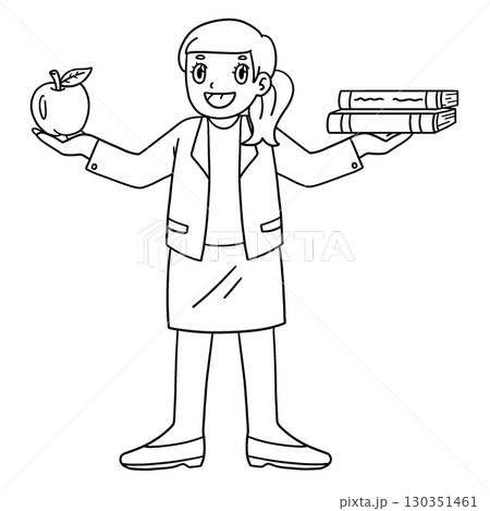 Female Teacher with an Apple and a Book Isolated Female Teacher with an Apple and a Book Isolated 130351461