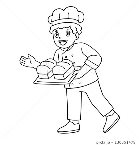 Male Baker Putting Pastry into the Oven Isolated Male Baker Putting Pastry into the Oven Isolated 130351479