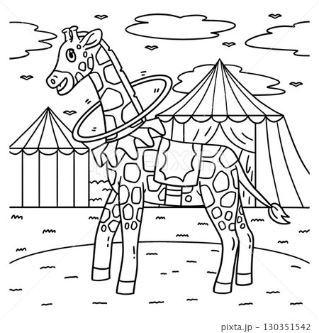 Circus Animal Giraffe with Hula Hoop Coloring Page Circus Animal Giraffe with Hula Hoop Coloring Page 130351542