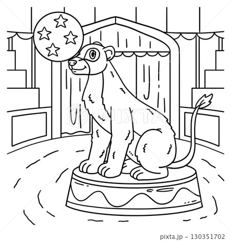 Circus Animal Lioness Balancing a Ball Coloring  130351702