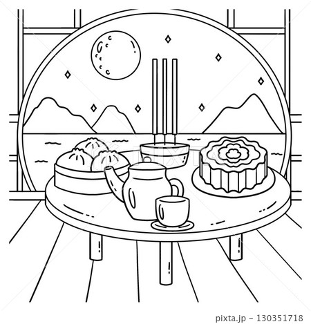 Mid Autumn Festival Food Offering Coloring Page  130351718