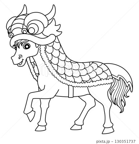 Year of the Horse with a Dragon Costume Isolated  130351737