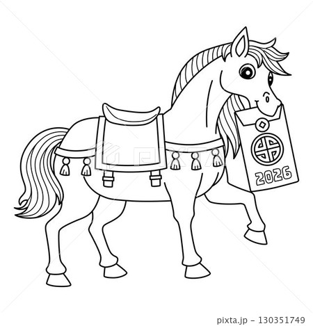 Year of the Horse Holding Angpao Isolated Coloring Year of the Horse Holding Angpao Isolated Coloring 130351749