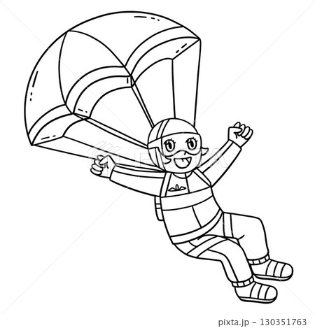 Female Pilot with Parachute Isolated Coloring Page 130351763