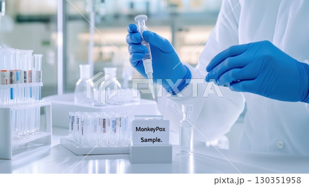 Scientist analyzing monkeypox virus sample in laboratory 130351958