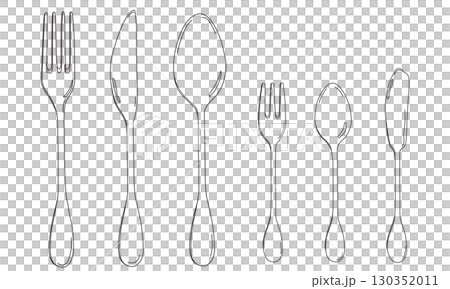 Hand drawn line art illustration of a cutlery set 130352011
