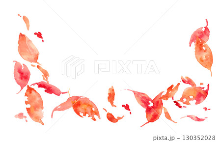 水彩画。水彩タッチの秋の紅葉ベクターイラスト。秋の枯葉イラスト素材。秋のフレーム。 130352028
