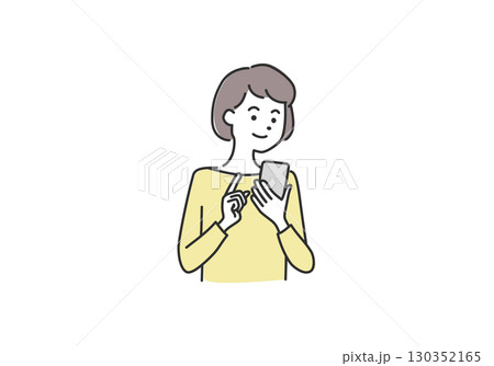 スマホを見る女性 ネット 手続き 笑顔のイラスト素材 スマホを見る女性 ネット 手続き 笑顔のイラスト素材 130352165