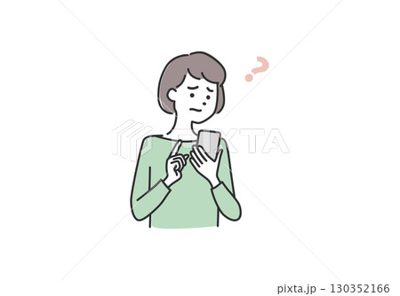 スマホを見る女性 ネット 手続き 困るのイラスト素材 130352166