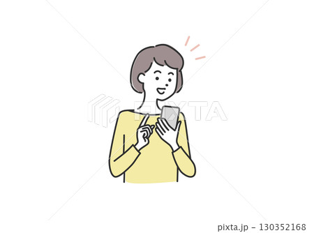 スマホを見る女性 ネット 手続き 笑顔のイラスト素材 130352168
