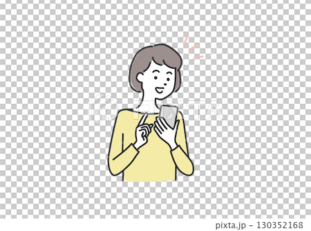 スマホを見る女性 ネット 手続き 笑顔のイラスト素材 130352168