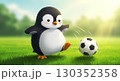 サッカーボールを蹴ってる可愛いペンギン 130352358