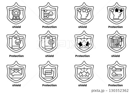 A set of shields with the word protection on them A set of shields with the word protection on them 130352362