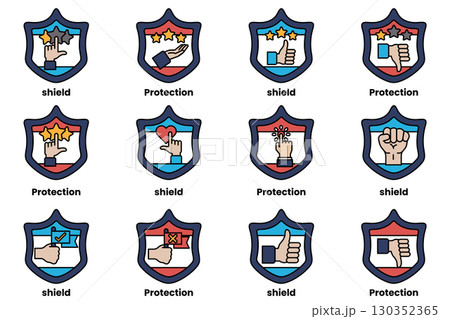 A set of shields with the word protection on them A set of shields with the word protection on them 130352365