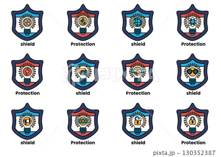 A set of badges with the word protection on them 130352387