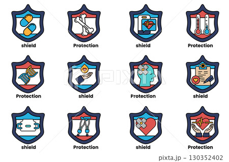 A set of 12 shields with different designs and colors A set of 12 shields with different designs and colors 130352402
