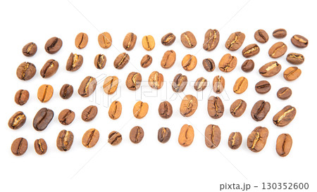 Assorted coffee beans arranged in an organized pattern for roasting and tasting purposes Assorted coffee beans arranged in an organized pattern for roasting and tasting purposes 130352600