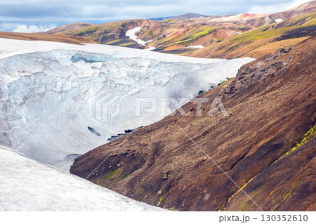 Stunning view of Iceland's glacial landscape with contrasting colors and textures 130352610