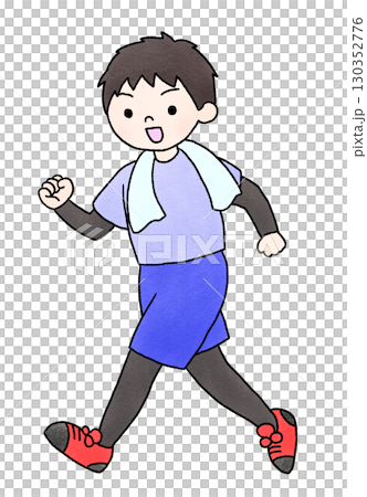 手繪插畫：一名面帶微笑奔跑的男子 130352776