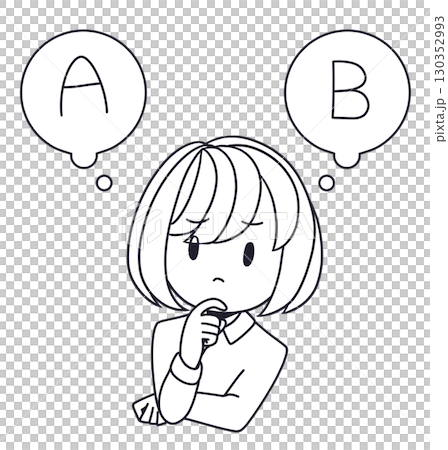 真剣に比較して考える女性の線画イラスト 130352993