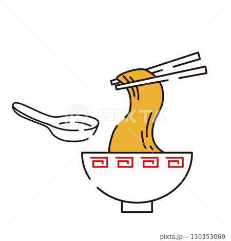 ラーメンを箸で持ち上げているイラスト ラーメンを箸で持ち上げているイラスト 130353069