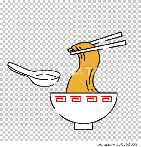 Illustration of ramen being picked up with chopsticks 130353069