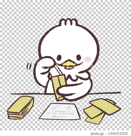 Illustration of a white bird doing packaging work 130353203