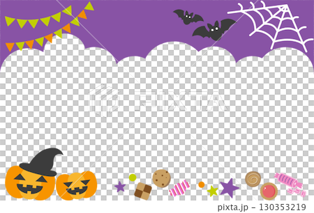 Halloween frame with pumpkins and candy 130353219