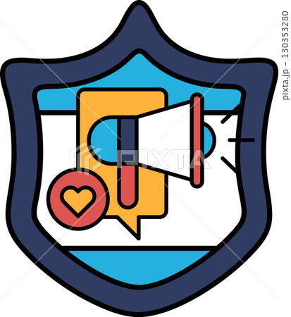 A shield with a heart and a megaphone on it A shield with a heart and a megaphone on it 130353280